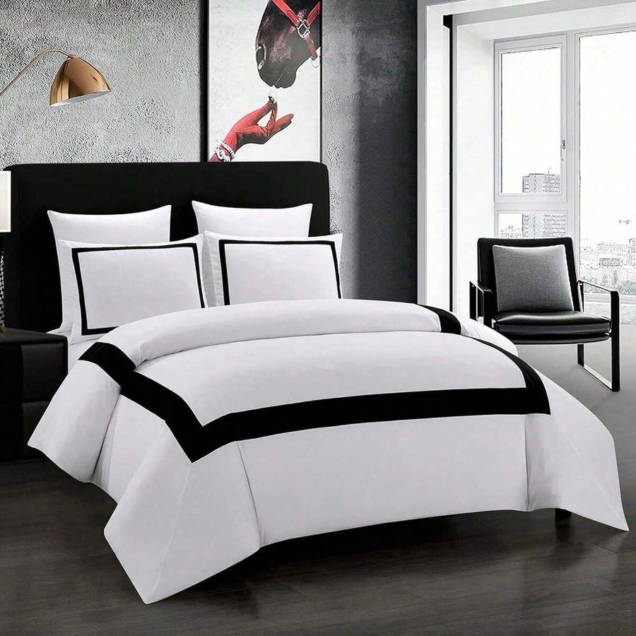 Hotel Duvet Cover Set Microfiber Line Pattern Bedding Collection Ultra Soft Breathable Duvet Cover With Pillowcase